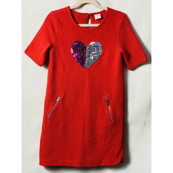 GYMBOREE Red Sequin Heart Short Sleeve Heart Dress Size M (7-8) - Picture 1 of 4
